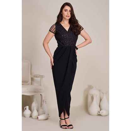 Torsha Womens Black Embellished Wrap Dress