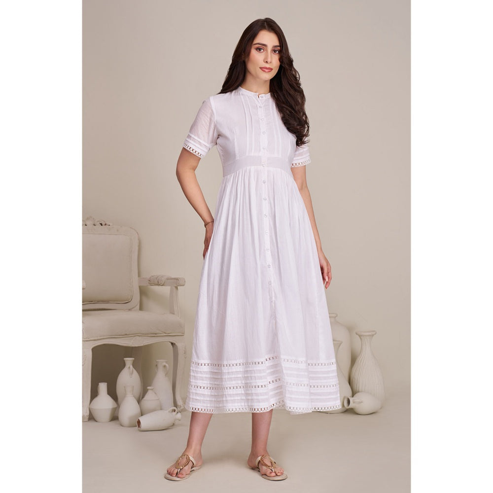 Torsha Womens White Cotton Summer Solid Dress