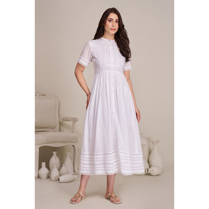 Torsha Womens White Cotton Summer Solid Dress