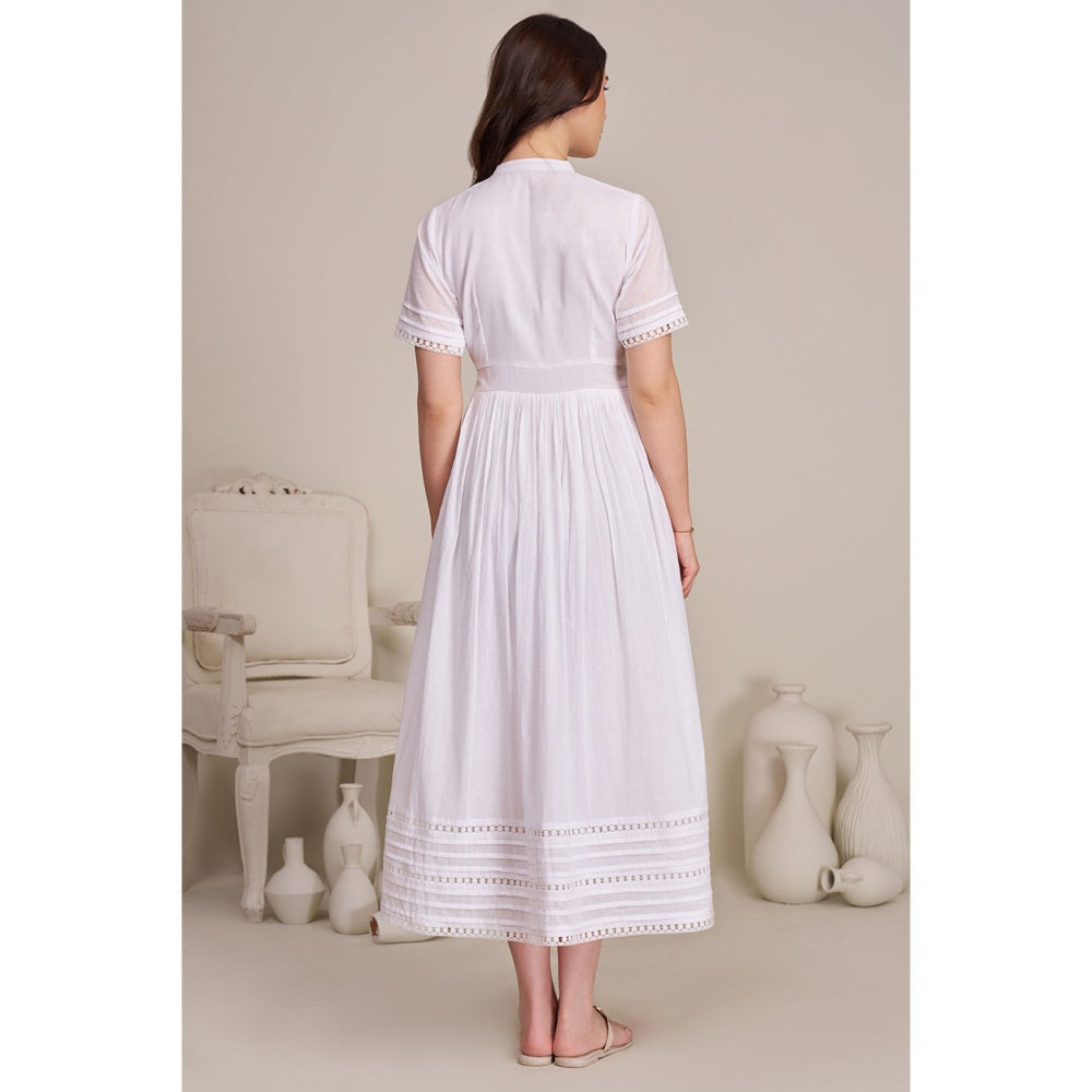 Torsha Womens White Cotton Summer Solid Dress