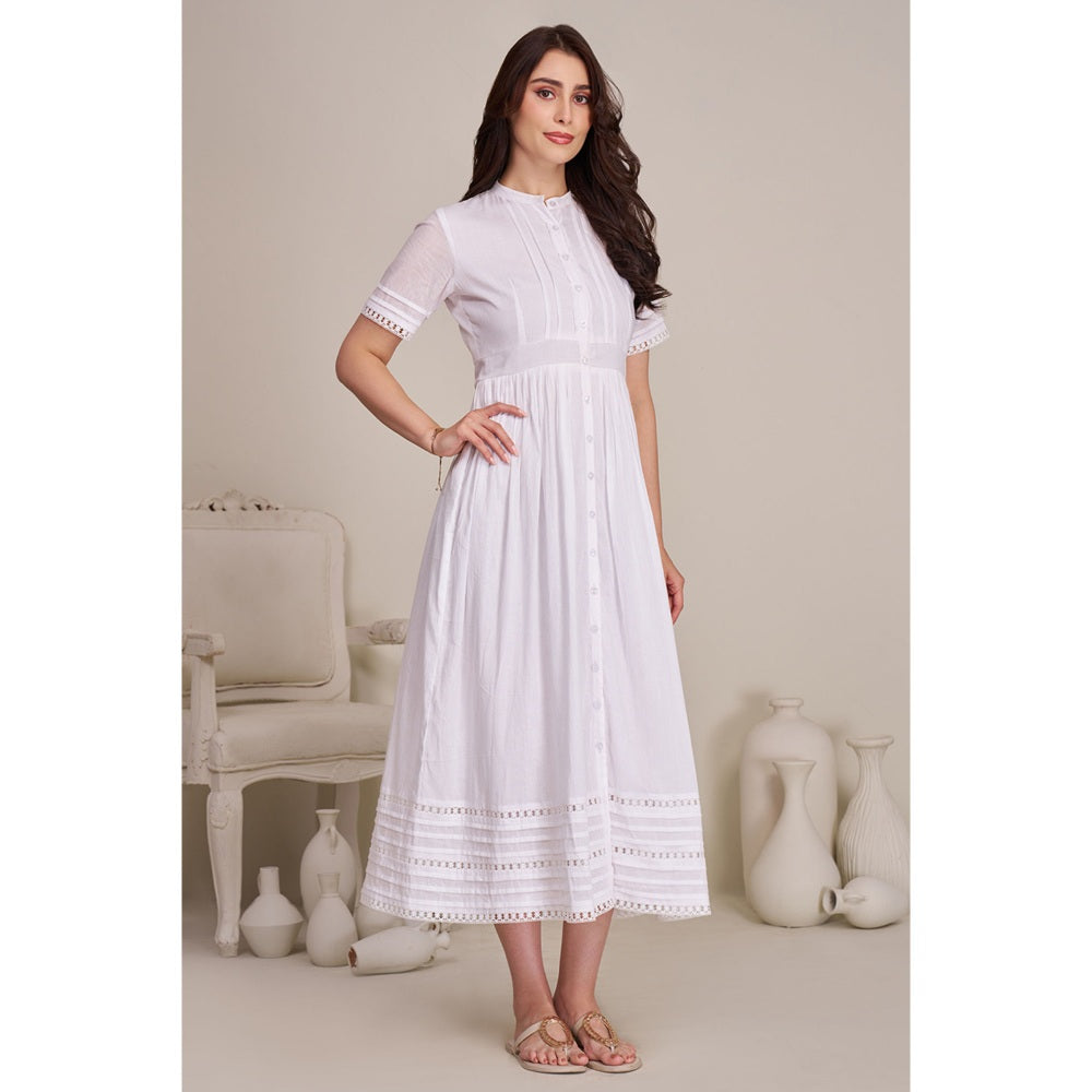 Torsha Womens White Cotton Summer Solid Dress