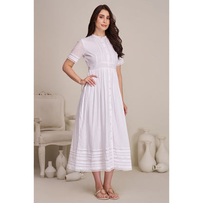 Torsha Womens White Cotton Summer Solid Dress