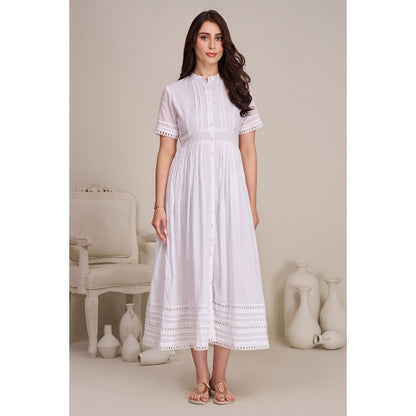 Torsha Womens White Cotton Summer Solid Dress