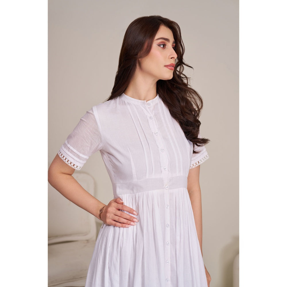 Torsha Womens White Cotton Summer Solid Dress