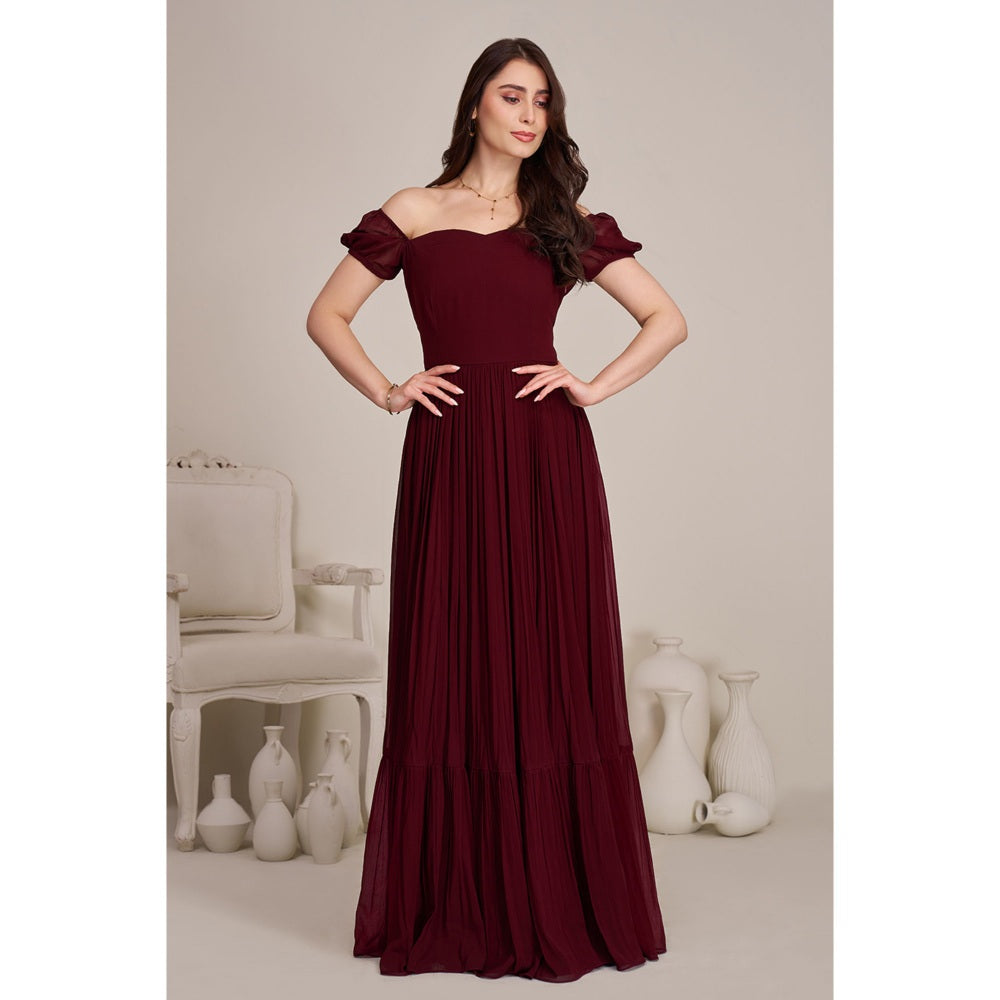 Torsha Womens Maroon Flared Solid Dress