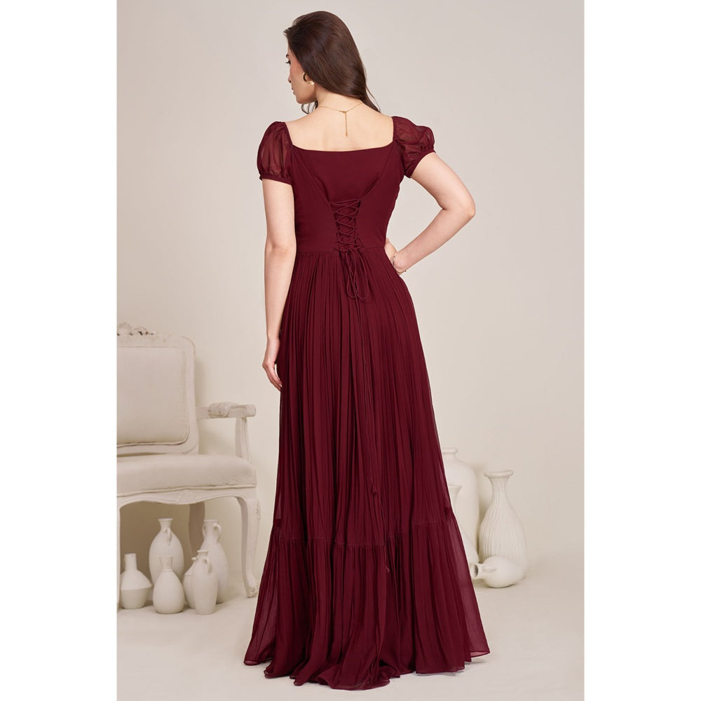 Torsha Womens Maroon Flared Solid Dress
