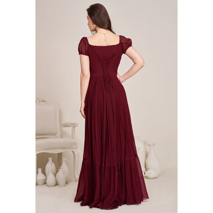 Torsha Womens Maroon Flared Solid Dress
