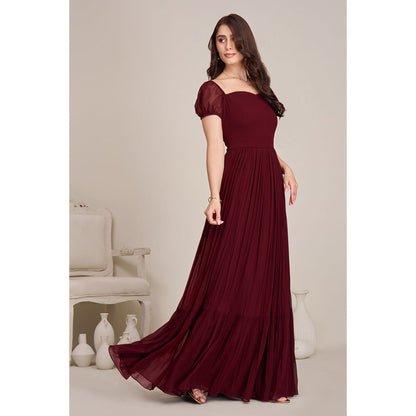 Torsha Womens Maroon Flared Solid Dress