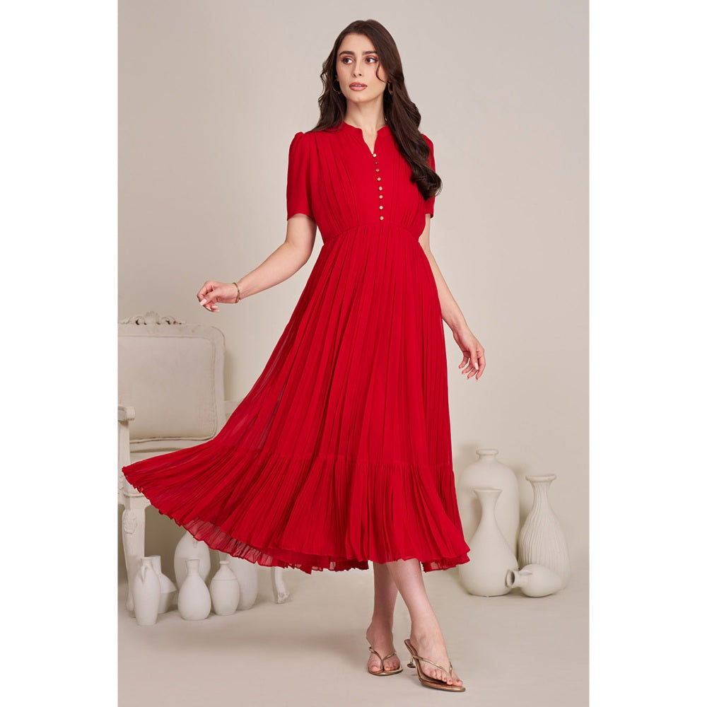 Torsha Womens Red Solid Party Dress