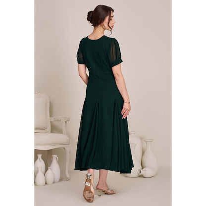Torsha Womens Green Fit and Flare Midi Dress