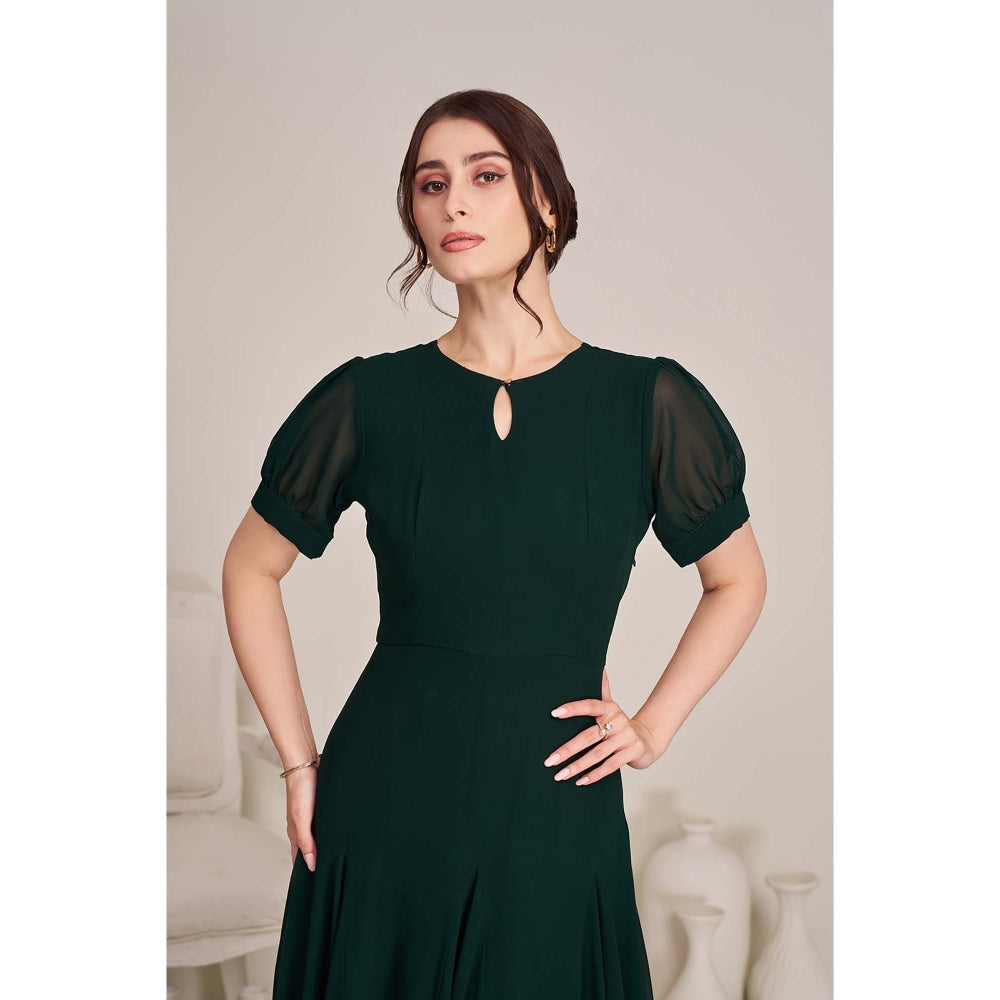 Torsha Womens Green Fit and Flare Midi Dress