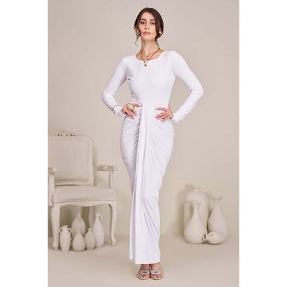 Torsha Womens White Draped Bodycon Maxi Dress