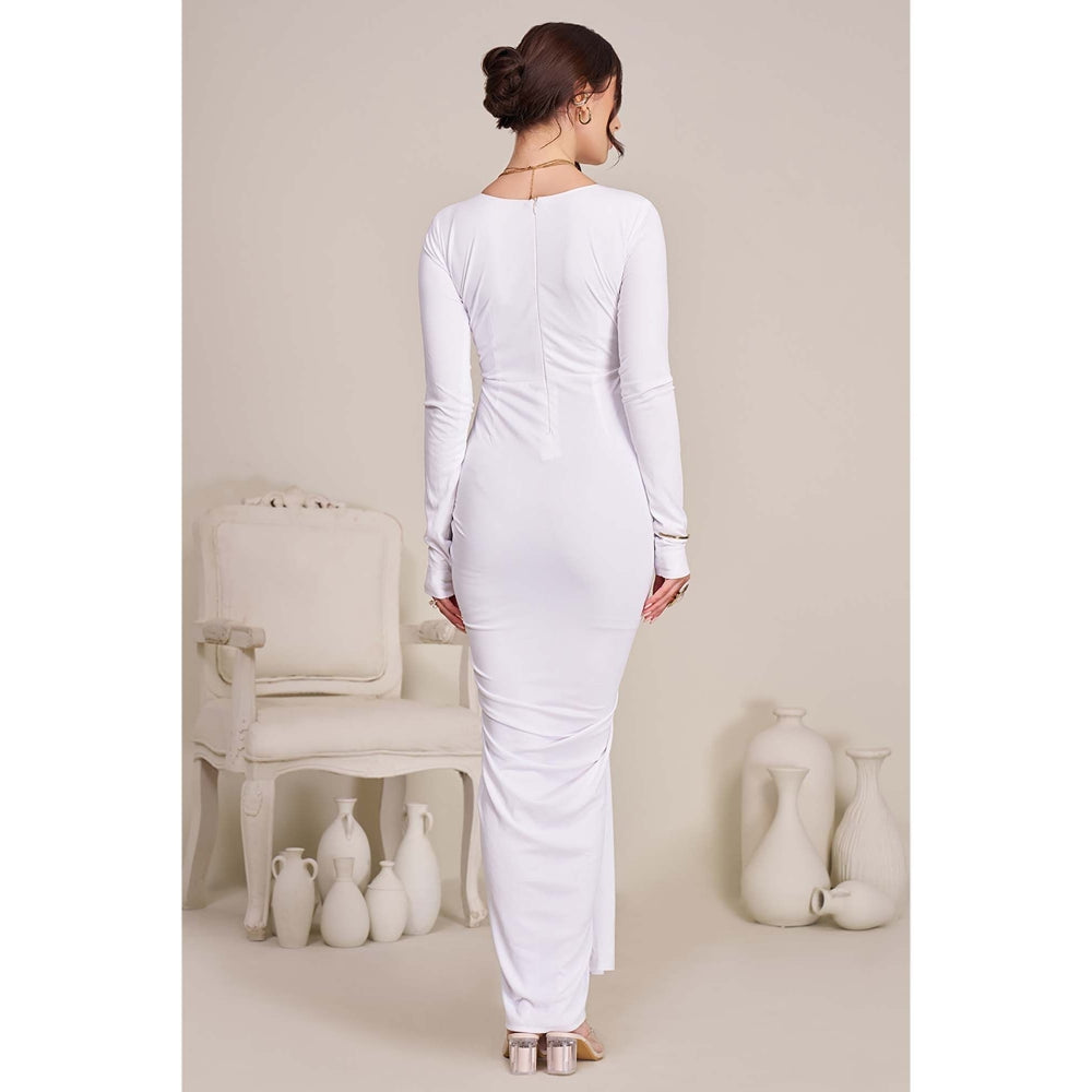Torsha Womens White Draped Bodycon Maxi Dress