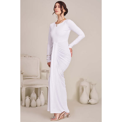 Torsha Womens White Draped Bodycon Maxi Dress