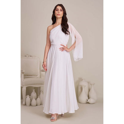Torsha Womens White One-Shoulder Maxi Dress