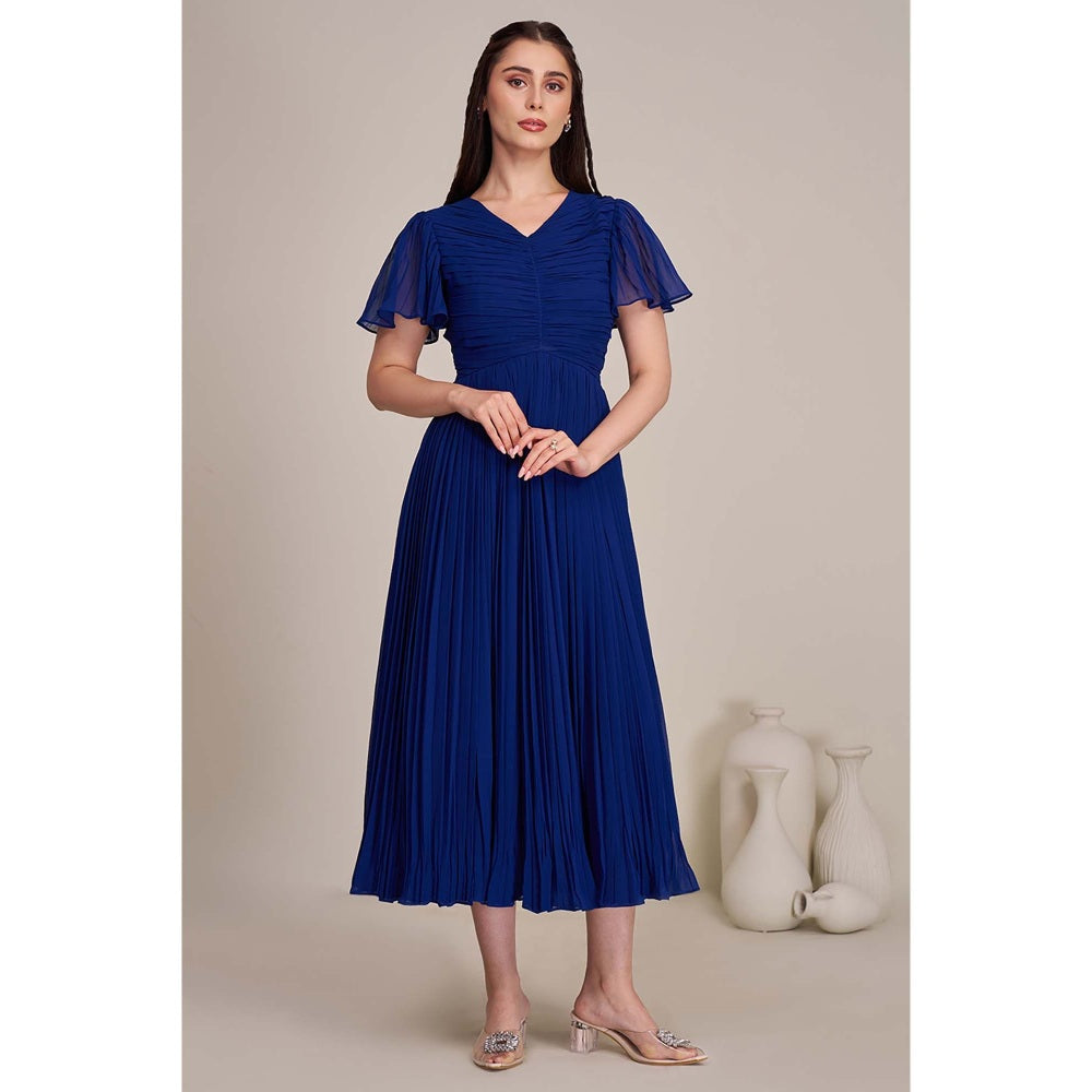 Torsha Womens Royal Blue Pleated Midi Dress