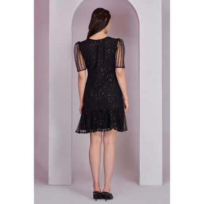Torsha Womens Black Party Embellished Mini Dress