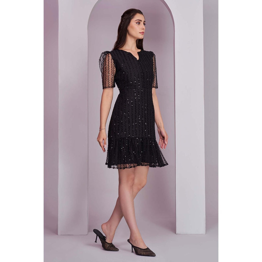 Torsha Womens Black Party Embellished Mini Dress