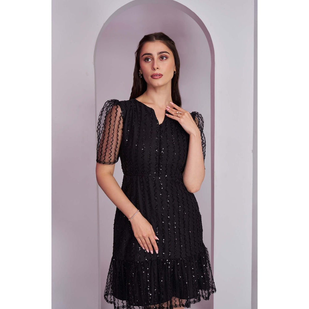 Torsha Womens Black Party Embellished Mini Dress