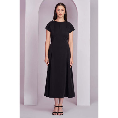 Torsha Womens Black Solid Korean Dress