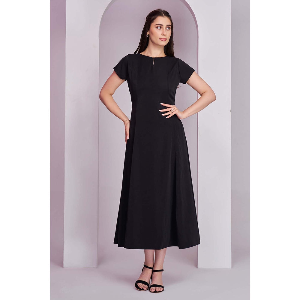 Torsha Womens Black Solid Korean Dress