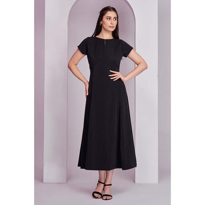Torsha Womens Black Solid Korean Dress