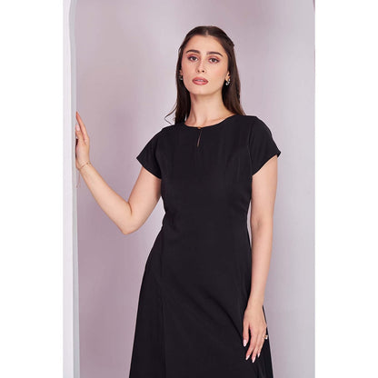 Torsha Womens Black Solid Korean Dress