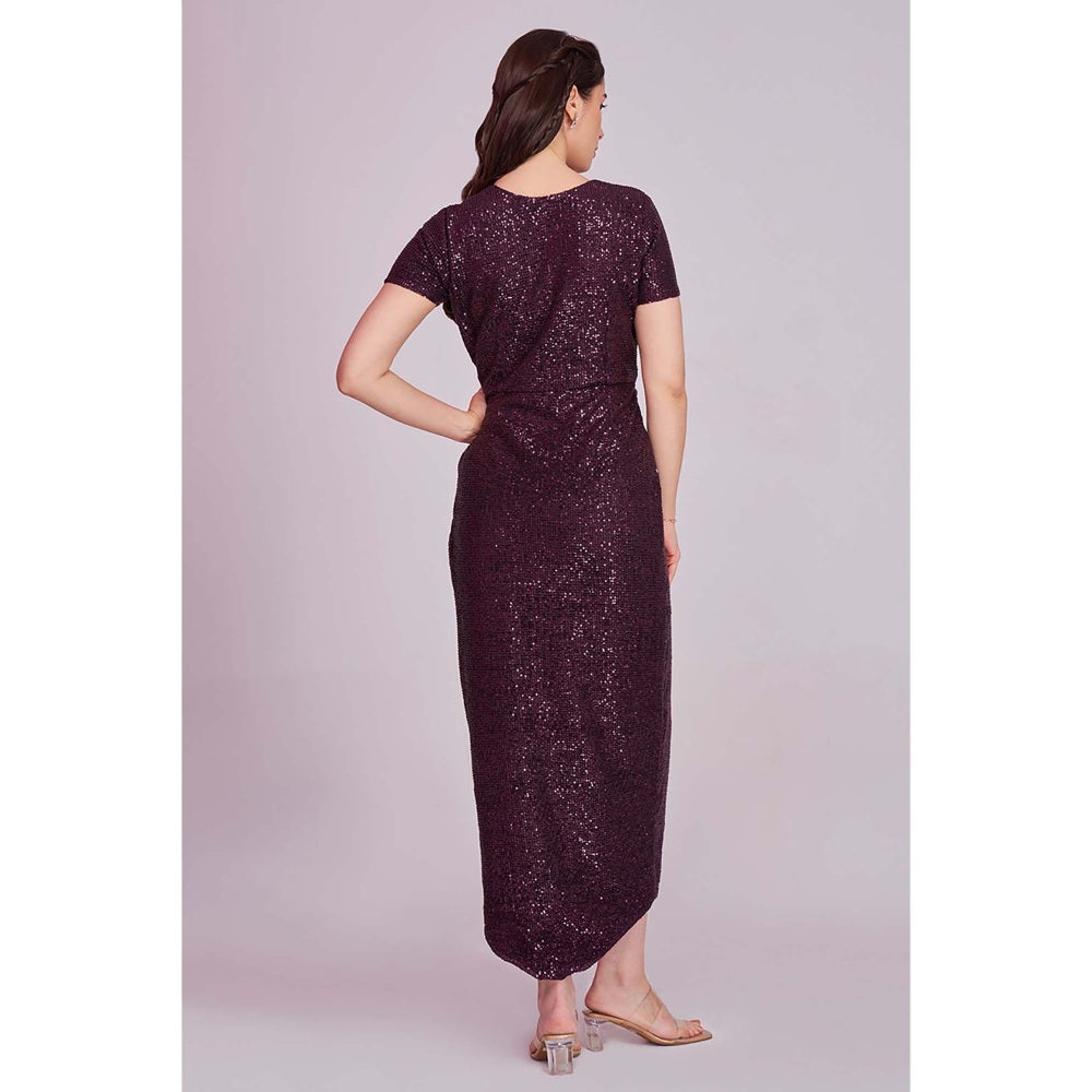 Torsha Womens Wine V-Neck Sequins Dress
