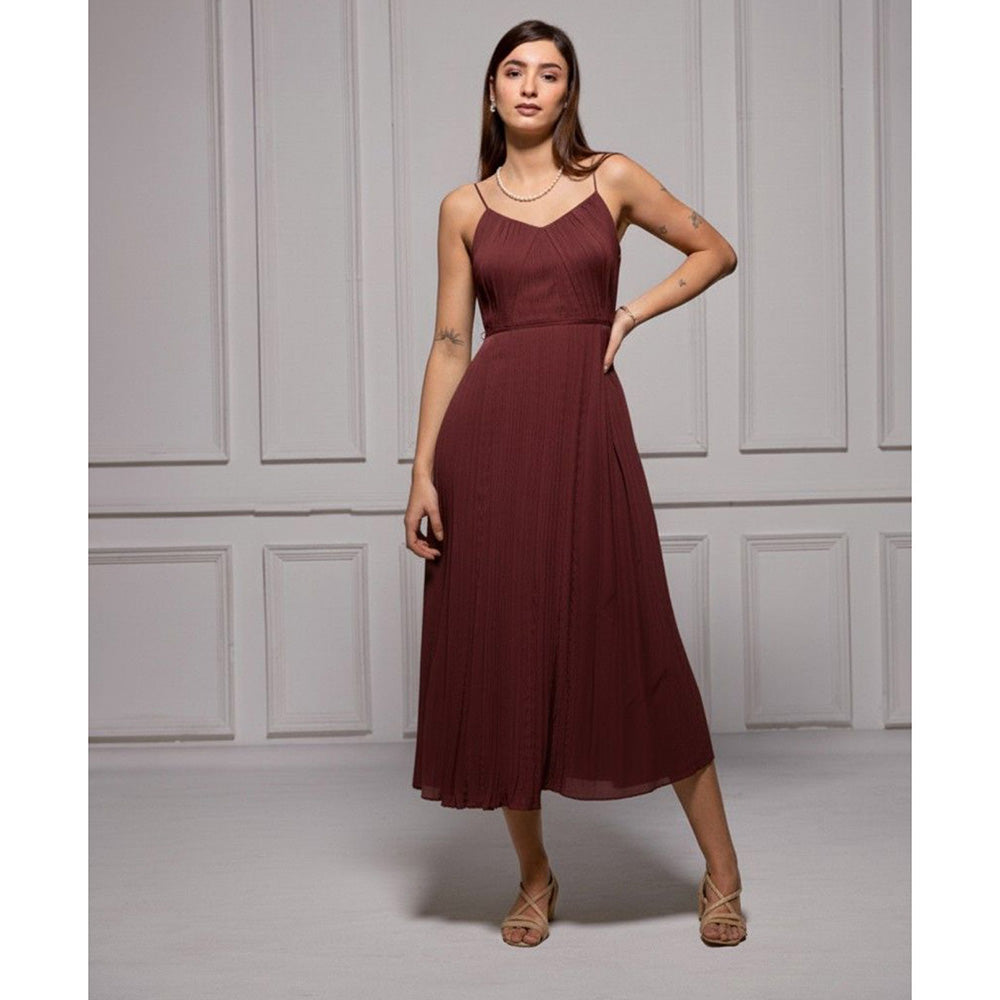 Torsha Maroon Fit and Flare Midi Dress
