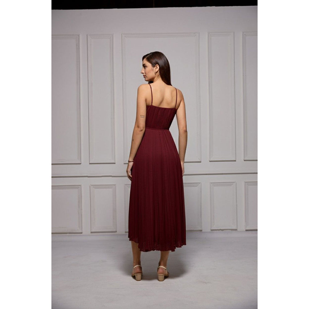 Torsha Maroon Fit and Flare Midi Dress
