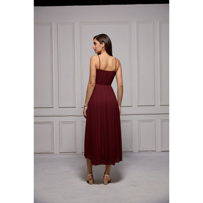 Torsha Maroon Fit and Flare Midi Dress