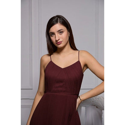 Torsha Maroon Fit and Flare Midi Dress