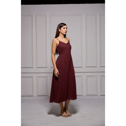 Torsha Maroon Fit and Flare Midi Dress