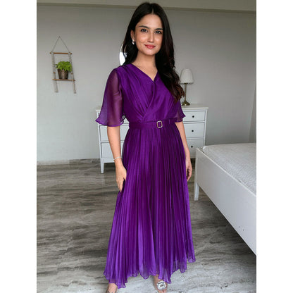 Torsha Purple Solid Maxi Dress