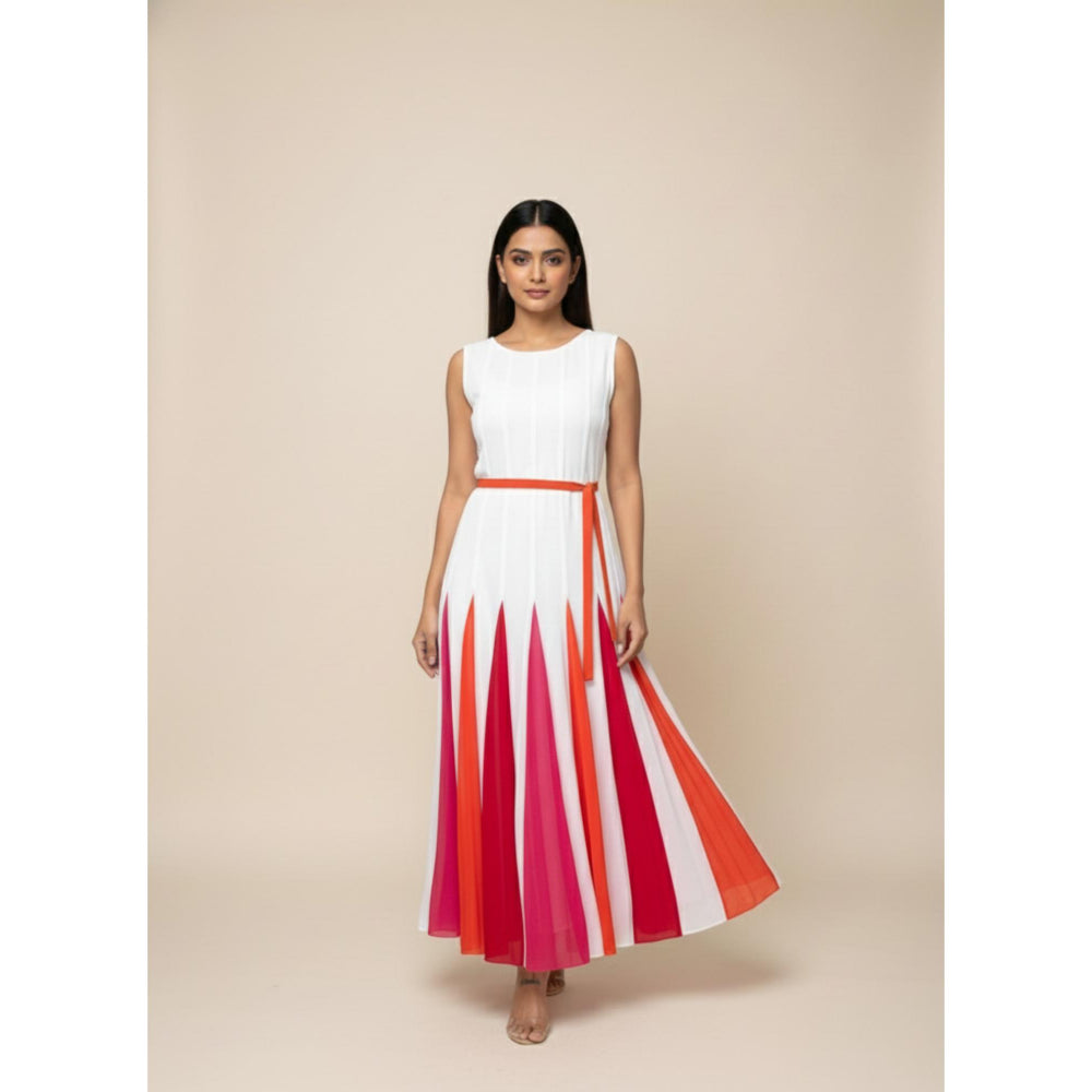 Torsha Colourful Dress with Belt for Women