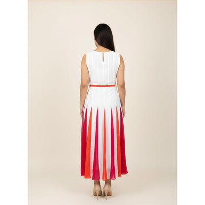 Torsha Colourful Dress with Belt for Women