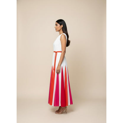 Torsha Colourful Dress with Belt for Women