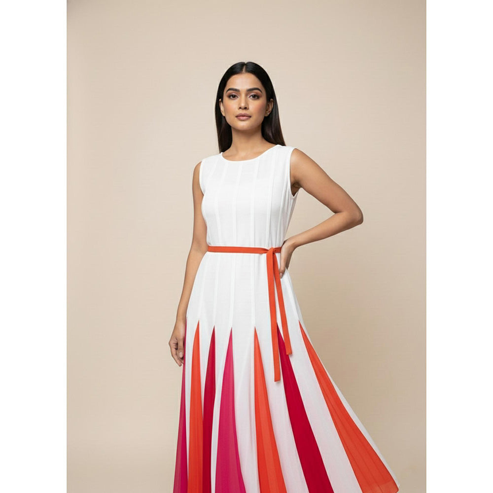 Torsha Colourful Dress with Belt for Women