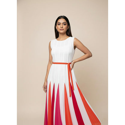 Torsha Colourful Dress with Belt for Women