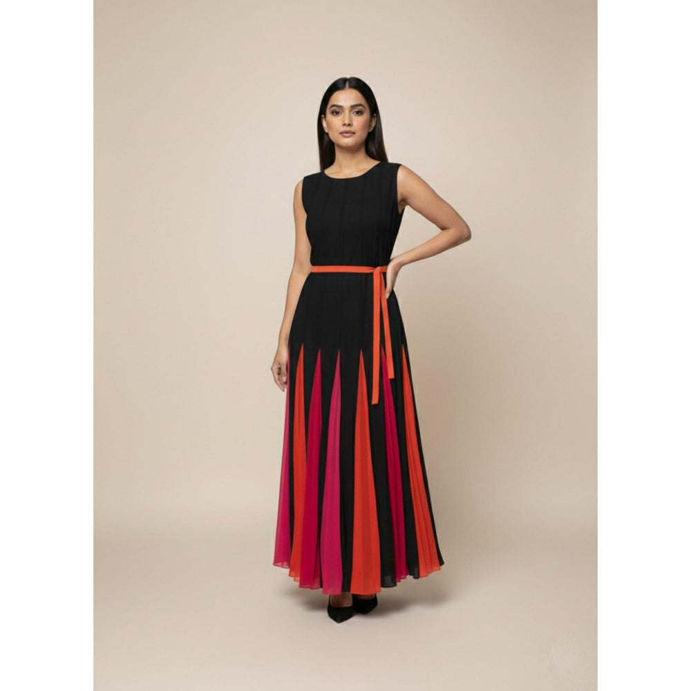 Torsha Colourful Dress with Belt for Women