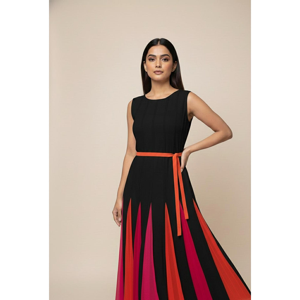 Torsha Colourful Dress with Belt for Women
