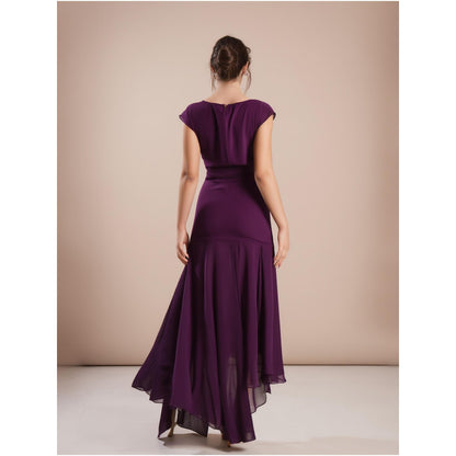 Torsha Deep Purple High-Low Georgette Dress with Ruched Waist