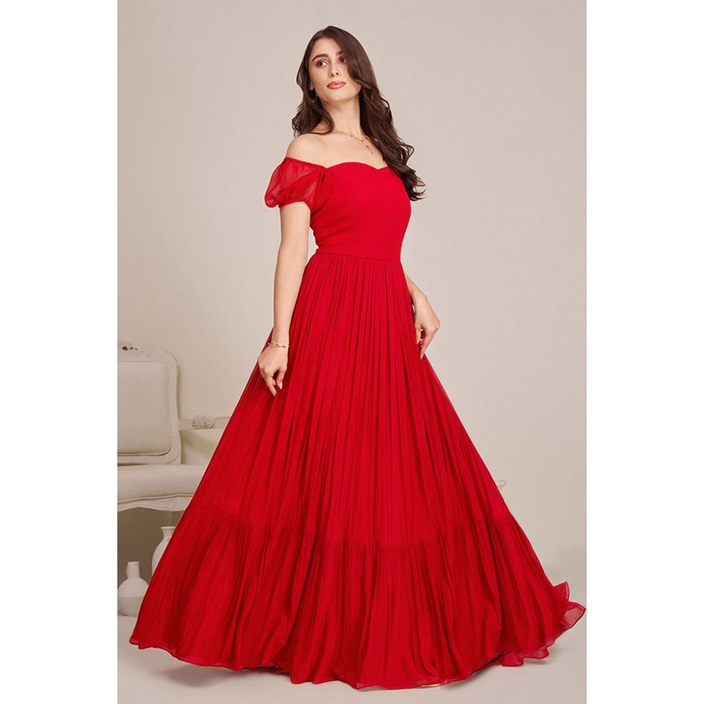 Torsha Red Women Floor Length Valentine Dress for Women