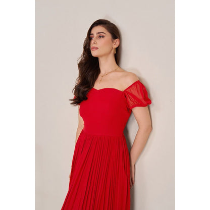 Torsha Red Women Floor Length Valentine Dress for Women