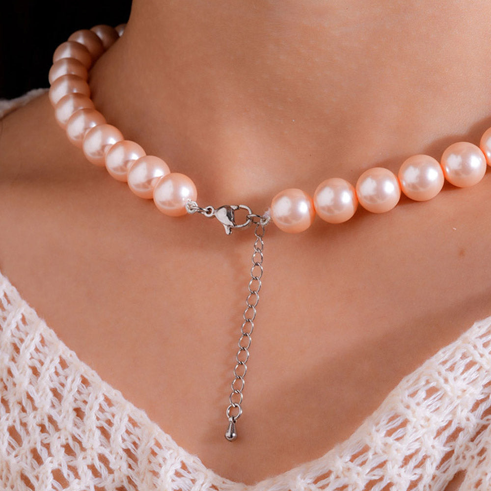 TOTAPARI Peach And Pink Pearl Necklace with Earrings