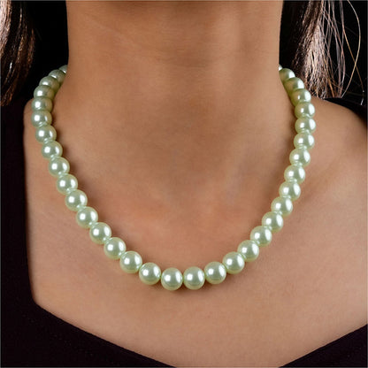 TOTAPARI Sage Green Pearls Necklace with Earrings