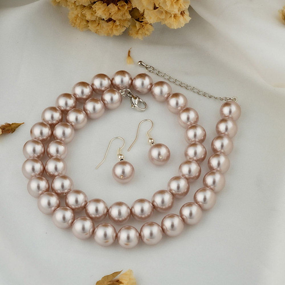 TOTAPARI Mocha Brown Pearls Necklace with Earrings