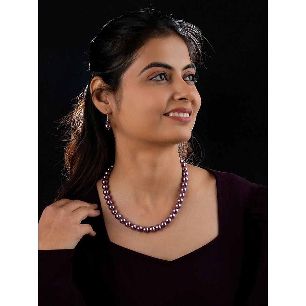TOTAPARI Raspberry Mauve Pearls Necklace with Earrings