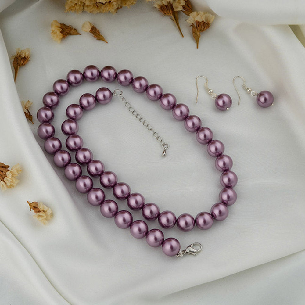 TOTAPARI Raspberry Mauve Pearls Necklace with Earrings
