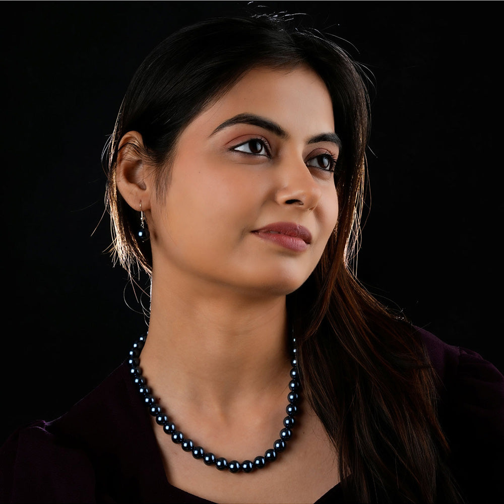 TOTAPARI Navy Blue Pearls Necklace with Earrings